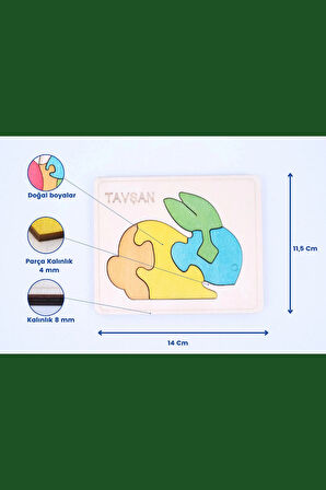 Ahşap Tavşan Figürlü 4 Parça Puzzle