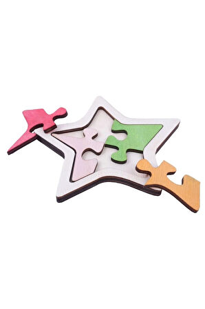 Ahşap Yıldız Figürlü 4 Parçalı Puzzle