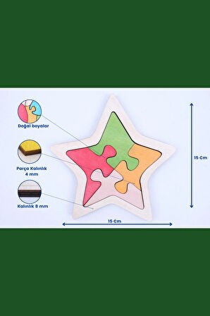 Ahşap Yıldız Figürlü 4 Parçalı Puzzle