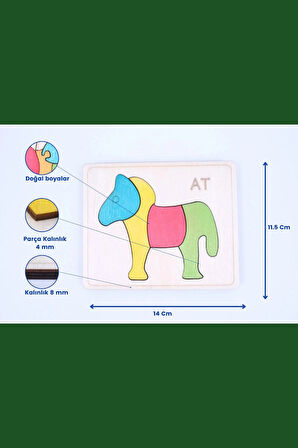 Ahşap At Figürlü 4 Parça Puzzle