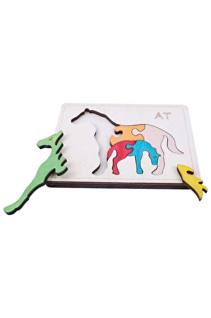 Ahşap At Figürlü 6 Parça Puzzle