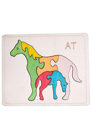 Ahşap At Figürlü 6 Parça Puzzle