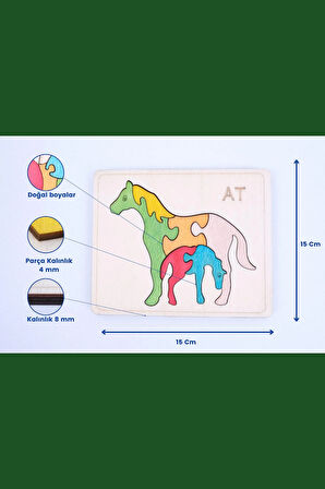 Ahşap At Figürlü 6 Parça Puzzle