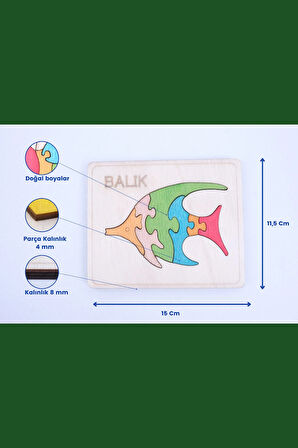 Ahşap Balık Figürlü 6 Parça Puzzle