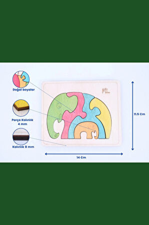 Ahşap Fil Figürlü 5 Parça Puzzle