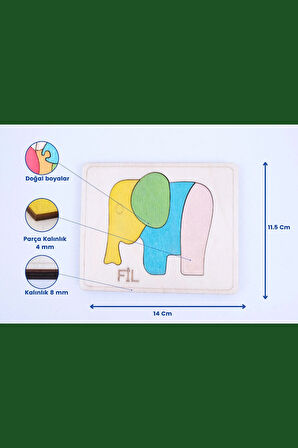 Ahşap Fil Figürlü 4 Parça Puzzle