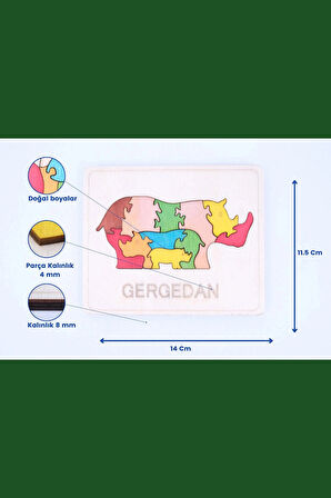 Ahşap Gergedan Figürlü Puzzle