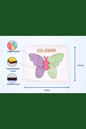 Ahşap 5 Parça Kelebek Figürlü Puzzle