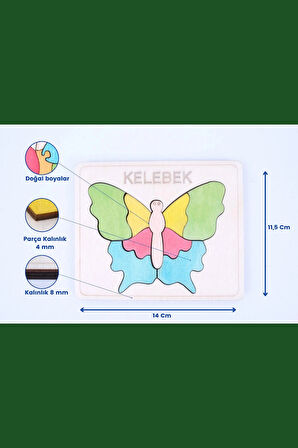 Ahşap 9 Parça Kelebek Figürlü Puzzle