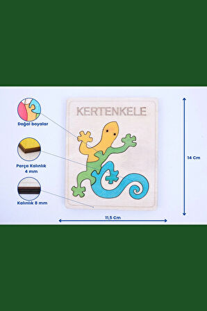 Ahşap Kertenkele Figürlü Puzzle