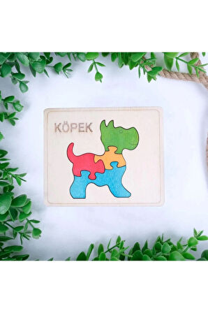 Ahşap Köpek Figürlü 4 Parça Puzzle