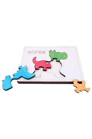 Ahşap Köpek Figürlü 4 Parça Puzzle