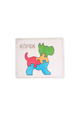 Ahşap Köpek Figürlü 4 Parça Puzzle