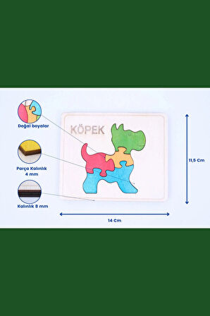Ahşap Köpek Figürlü 4 Parça Puzzle