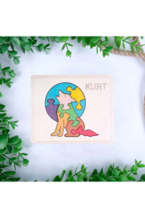 Ahşap Kurt Figürlü Puzzle
