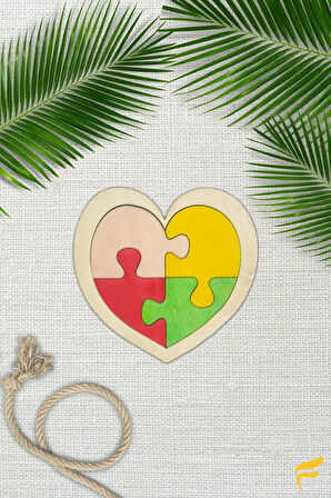 Ahşap Kalp Figürlü 4 Parça Puzzle