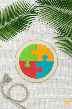 Ahşap Daire Figürlü 4 Parça Puzzle