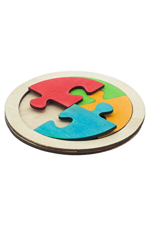 Ahşap Daire Figürlü 4 Parça Puzzle