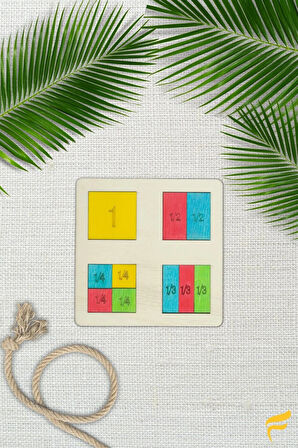 Ahşap Kare Kesirler 10 Parçalı Puzzle