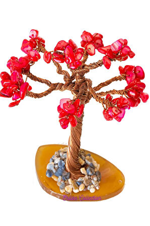 Sertifikalı Gerçek Kırmızı Sedef Doğal Taşı Ağaç - Yemen Akik Plakalı