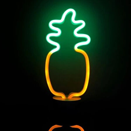 Neon Işıklı Ananas Masa Gece Lambası Usb+Pil