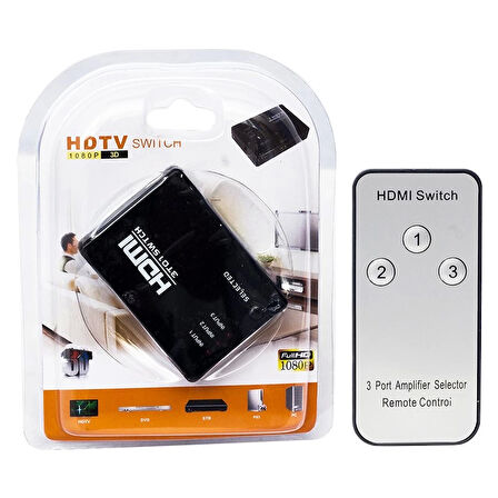 3 GİRİŞ 1 ÇIKIŞ HDMI SWITCHER TOPLAYICI KUMANDALI ADAPTÖRSÜZ