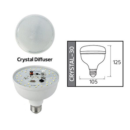 Led Ampul Kristal Camlı 30W E27 6400K