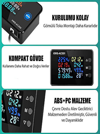 KWS-AC301 Dijital Voltmetre Akım Ölçer 50‑300V,0‑20A