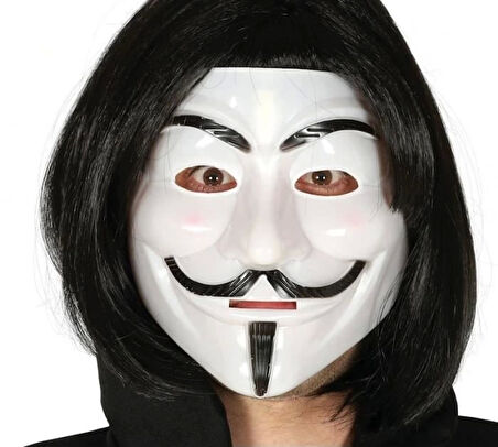 Siyah Renk Takma Kısa Saç Ve V For Vendetta Maskesi Anonymous Maskesi