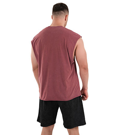 Kingsize Darksteel Antik Yıkamalı Kolsuz T-Shirt Bordo