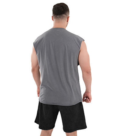 Kingsize Darksteel Antik Yıkamalı Kolsuz T-Shirt Füme