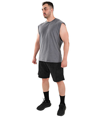 Kingsize Darksteel Antik Yıkamalı Kolsuz T-Shirt Füme