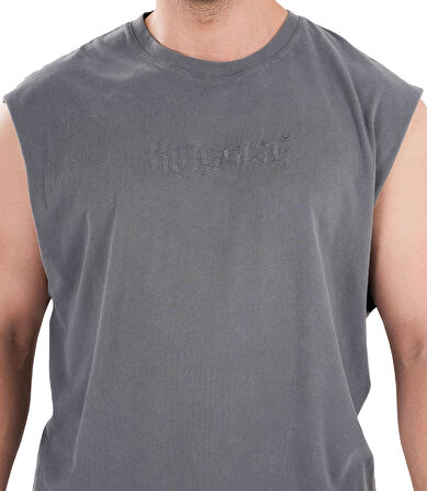 Kingsize Darksteel Antik Yıkamalı Kolsuz T-Shirt Füme