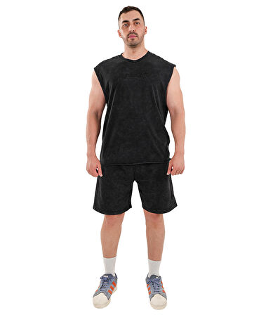 Kingsize Darksteel Antik Yıkamalı Kolsuz T-Shirt Siyah