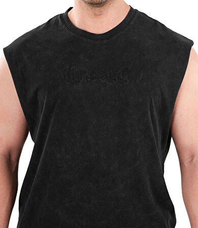 Kingsize Darksteel Antik Yıkamalı Kolsuz T-Shirt Siyah
