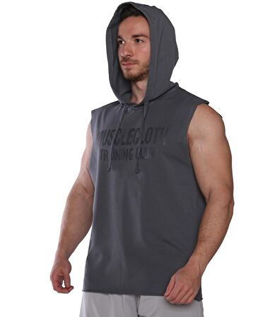 MuscleCloth Training Club Kapüşonlu Kolsuz Sweatshirt Füme