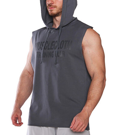 MuscleCloth Training Club Kapüşonlu Kolsuz Sweatshirt Füme