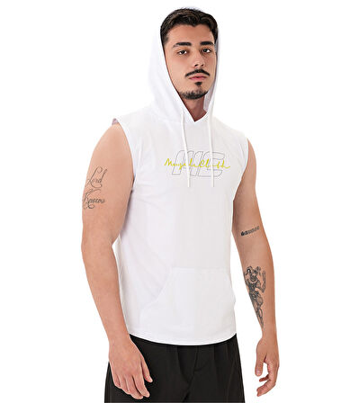 MuscleCloth Icon Kapüşonlu Kolsuz T-Shirt Beyaz
