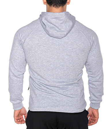 MuscleCloth Pro Kapüşonlu Fermuarlı Sweatshirt Gri Melanj