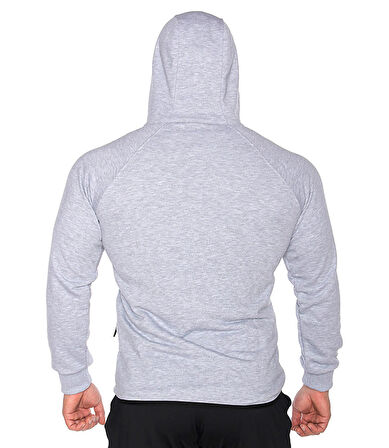 MuscleCloth Pro Kapüşonlu Fermuarlı Sweatshirt Gri Melanj