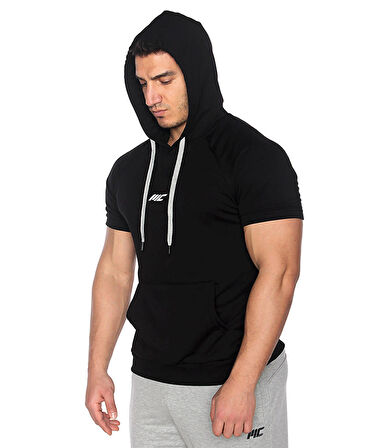 MuscleCloth Pro Kapüşonlu Kısa Kollu Sweatshirt Siyah