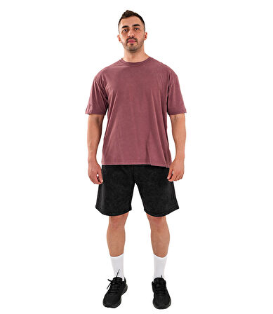 Kingsize Hard Work Antik Yıkamalı Oversize T-Shirt Bordo