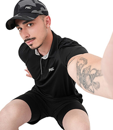 MuscleCloth Tech Polo Yaka T-Shirt Siyah