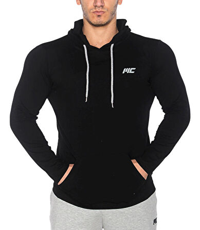 MuscleCloth Training Kapüşonlu Uzun Kollu T-Shirt Siyah