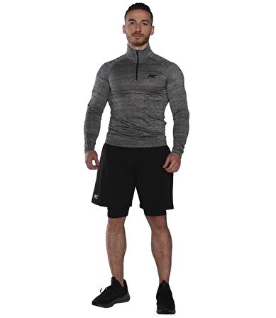 MuscleCloth Pro Stretch Fermuarlı Uzun Kollu T-Shirt Füme