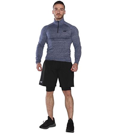 MuscleCloth Pro Stretch Fermuarlı Uzun Kollu T-Shirt Lacivert