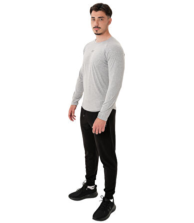 MuscleCloth Elite Reglan Uzun Kollu T-Shirt Gri Melanj