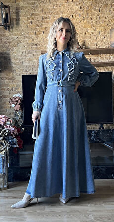 Tesettür Uyumlu Yazlık Denim Kot Elbise - Şık ve Rahat Tasarım