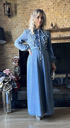 Tesettür Uyumlu Yazlık Denim Kot Elbise - Şık ve Rahat Tasarım