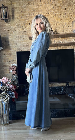 Tesettür Uyumlu Yazlık Denim Kot Elbise - Şık ve Rahat Tasarım